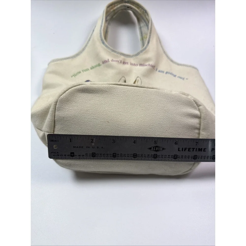 Beatrix Potter Peter Rabbit Lined Canvas Tote Bunny Pom Pom Tail Small Handbag